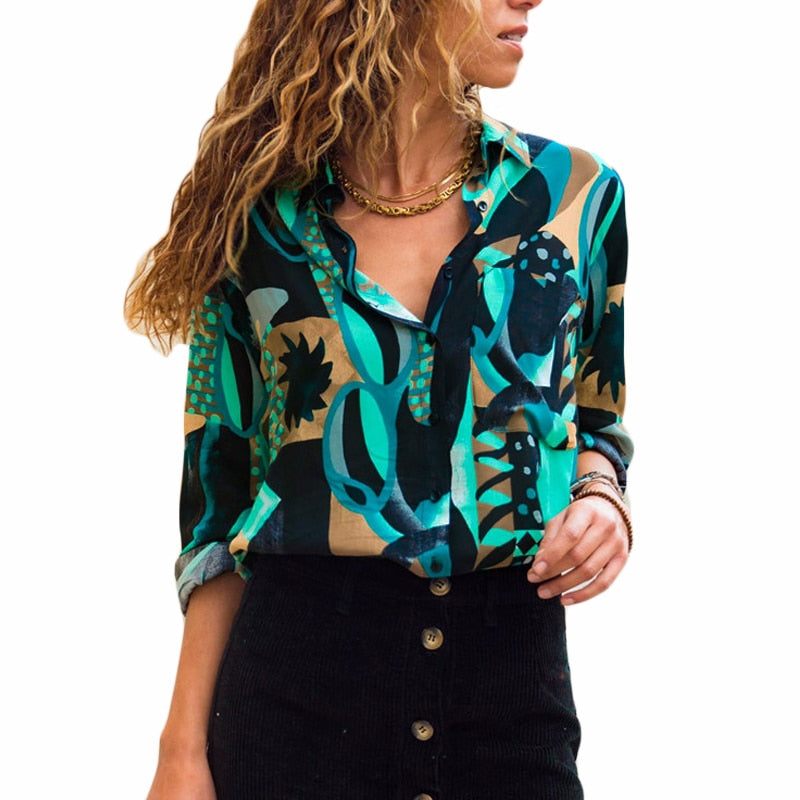 Women Chiffon Long Sleeve Turn Down Collar Office Shirt